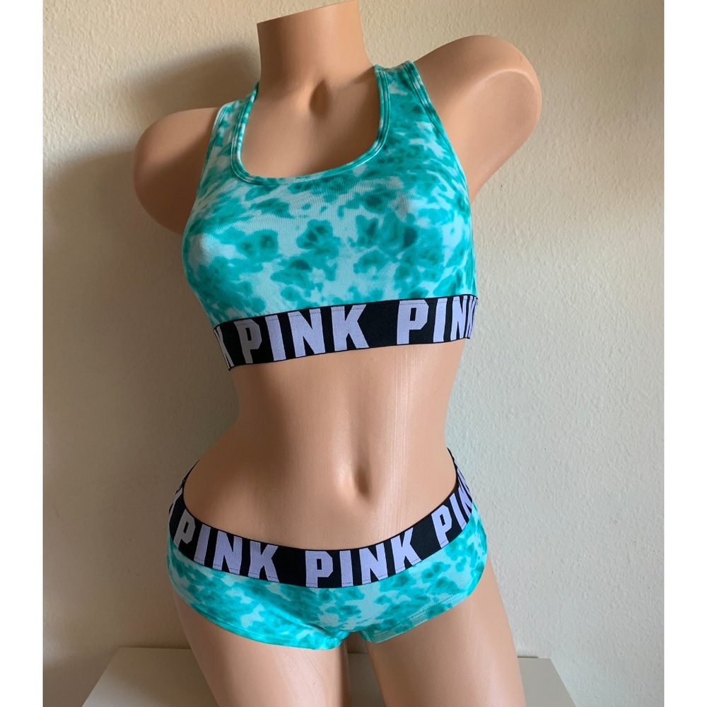 Victoria’s Secret VS PINK Green Tie Dye Bralette Top + Panty Set M L